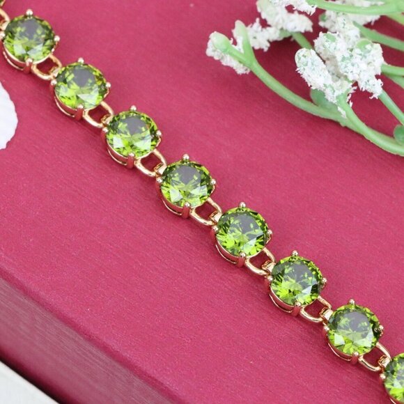 "Green Crystal Rose Gold Bracelet with Round Stones, XPBL1028 - Picture 1 of 12